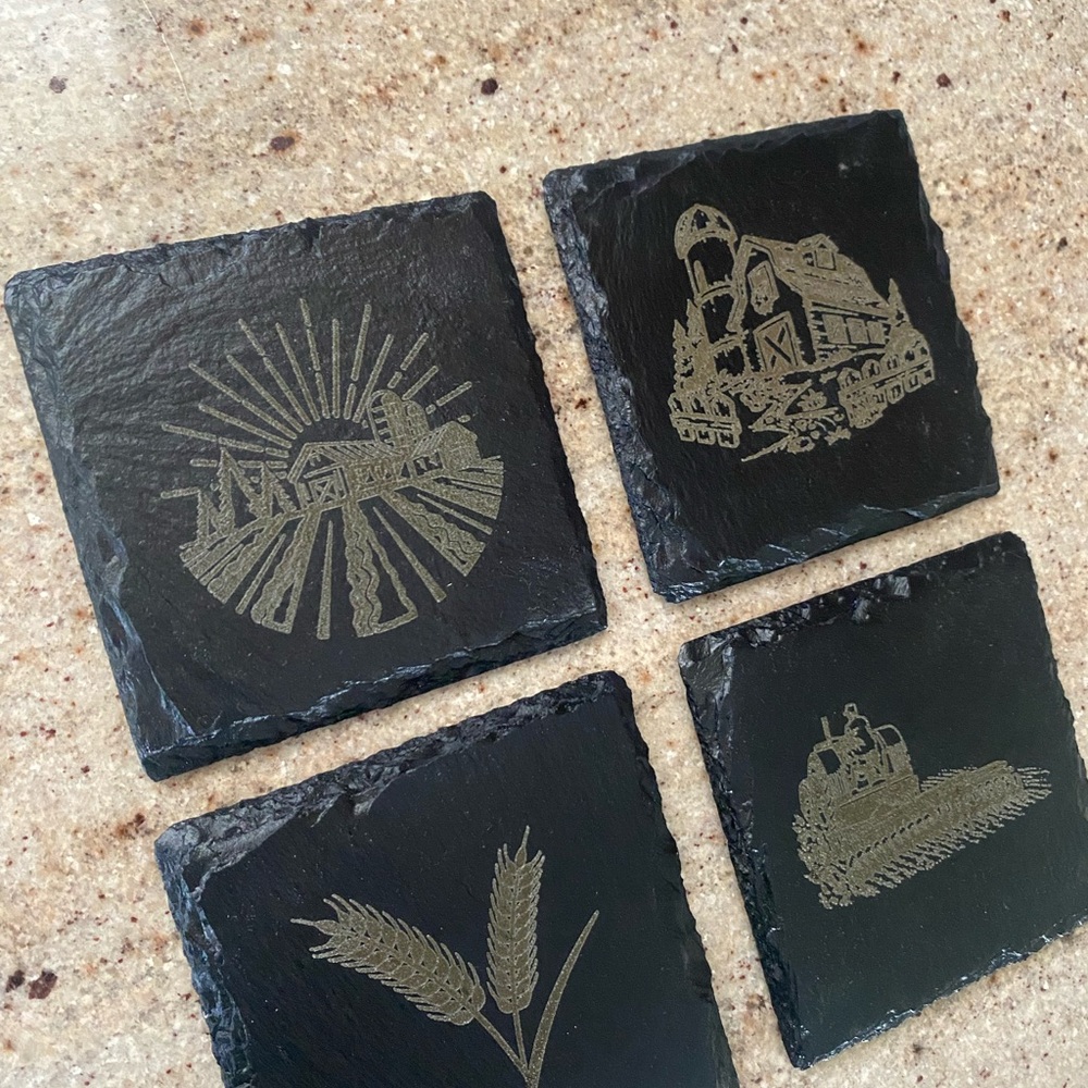 Black Slate Coasters with Farm Designs